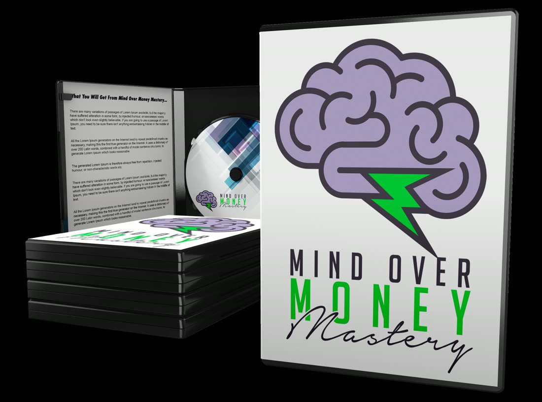Mind Over Money Mastery course packaging with the brain and lightning bolt logo